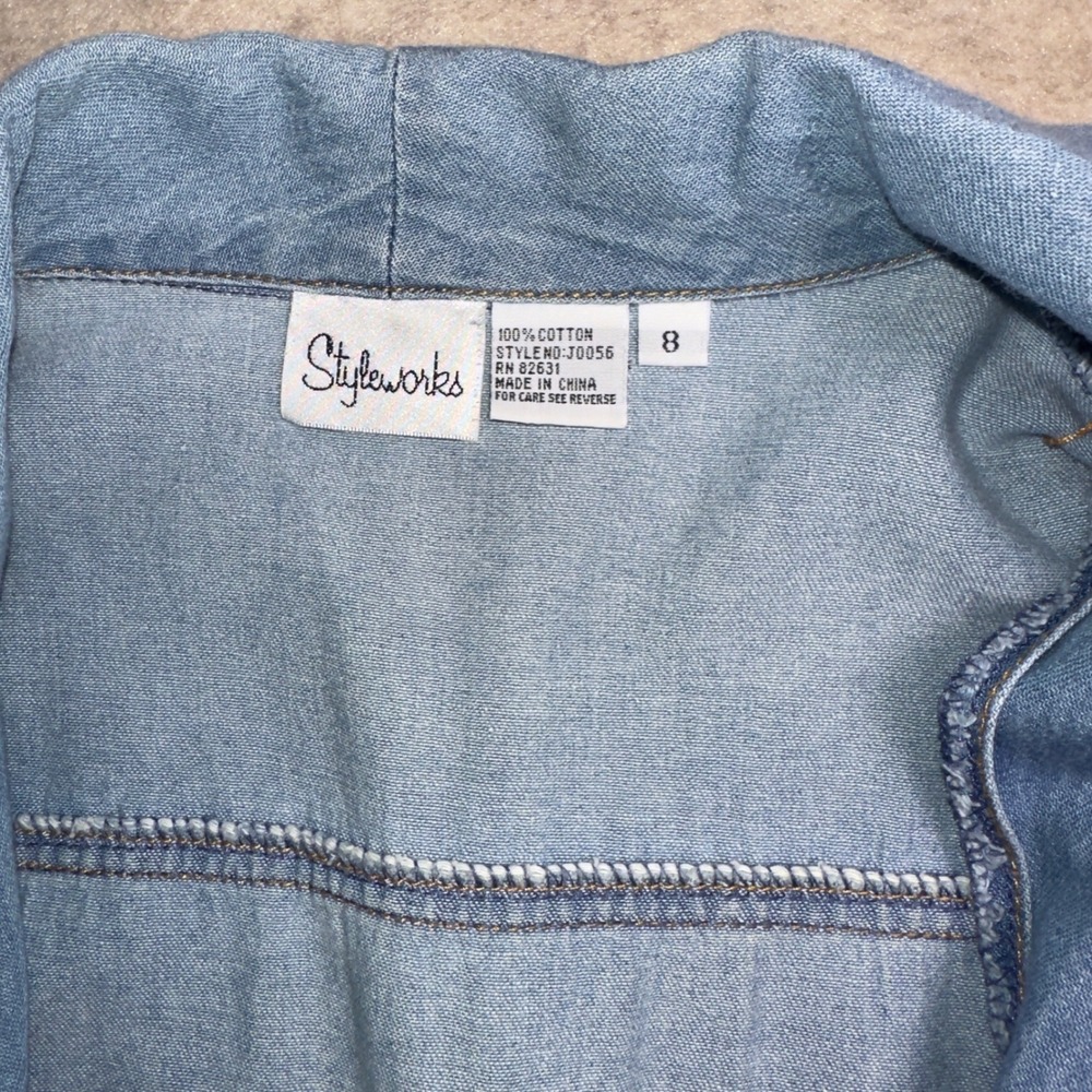 VTG 90s Styleworks Denim Midi Dress 8 Long Sleeve Button Front Western Prairie * - Picture 8 of 14